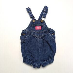 Vintage Oshkosh Bgosh Shortalls Girls Size 18m Denim Bubble Pink Patch